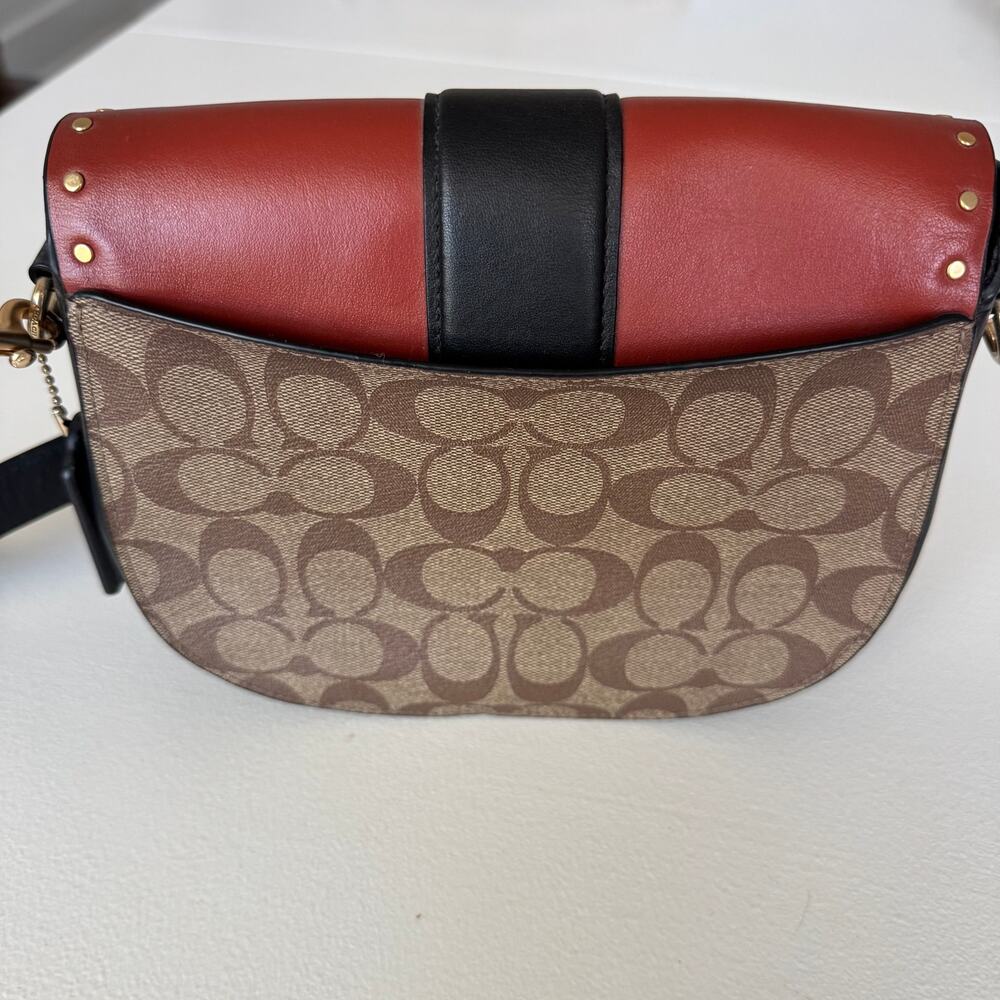 Coach Georgie Saddle Bag In Colorblock Signature Canvas Rivets $398 C3593 - Picture 5 of 12